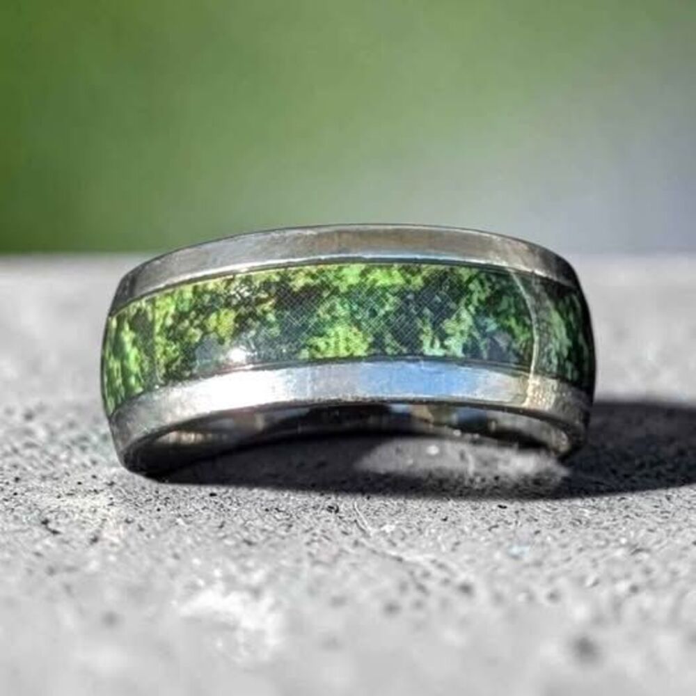 8mm Half-Domed Green Moss Agate Ring Men's Band Sizes 9, 10, 11, & 12